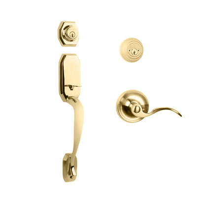 765 GA DC FL/PI L03 BP | Garrone Door Handle Double Cylinder with Flutto Lever Entrance Set Box Pack Polished Brass | N2lok