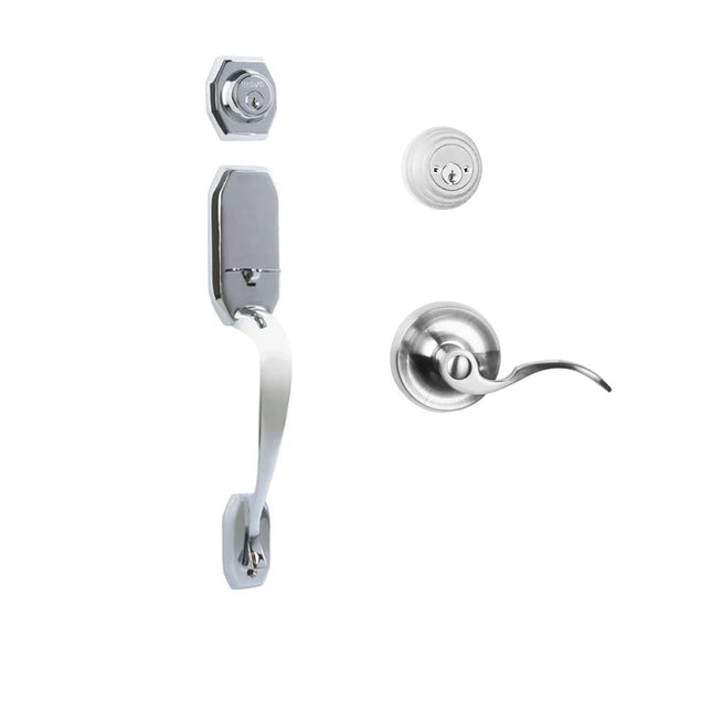 765 GA DC FL/PI PC BP | Garrone Door Handle Double Cylinder with Flutto Lever Entrance Set Box Pack Polished Chrome | N2lok