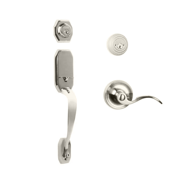 Garrone Door Handle Double Cylinder with Flutto Lever Entrance Set Box Pack Satin Nickel N2LOK