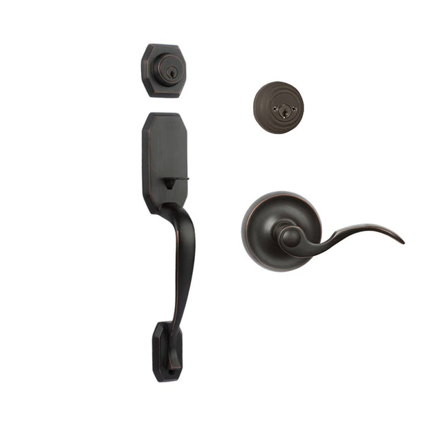 765 GA DC FL/PI VB BP | Garrone Door Handle Double Cylinder with Flutto Lever Entrance Set Box Pack Venetian Bronze | N2lok