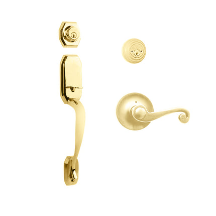 765 GA DC SP/PI L03 BP | Garrone Door Handle Double Cylinder with Spiral Lever Entrance Set Box Pack Polished Brass | N2lok
