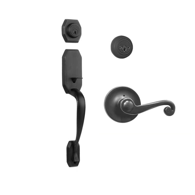 765 GA DC SP/PI MB BP | Garrone Door Handle Double Cylinder with Spiral Lever Entrance Set Box Pack Matt Black | N2lok
