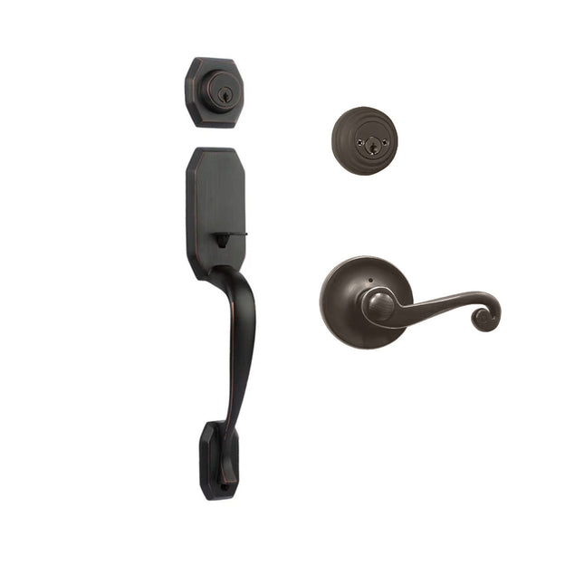 765 GA DC SP/PI VB BP | Garrone Door Handle Double Cylinder with Spiral Lever Entrance Set Box Pack Venetian Bronze | N2lok