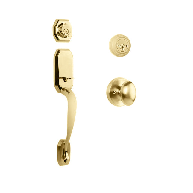 765 GA DC UO/PI L03 BP | Garrone Door Handle Double Cylinder with Egg Knob Entrance Set Box Pack Polished Brass | N2lok