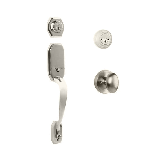 765 GA DC UO/PI SN BP | Garrone Door Handle Double Cylinder with Egg Knob Entrance Set Box Pack Satin Nickel | N2lok