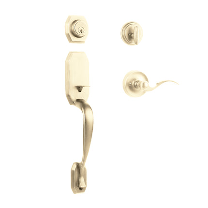 765 GA SC FL/PI L03 BP | Garrone Door Handle Single Cylinder Flutto on Piatta Entrance Set Polished Brass | N2lok