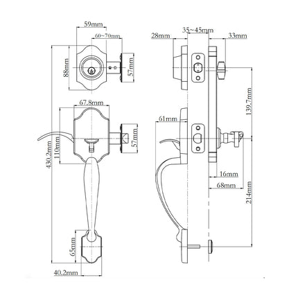 765 GA SC FL/PI PC BP | Garrone Door Handle Single Cylinder Flutto on Piatta Entrance Set Polished Chrome | N2lok