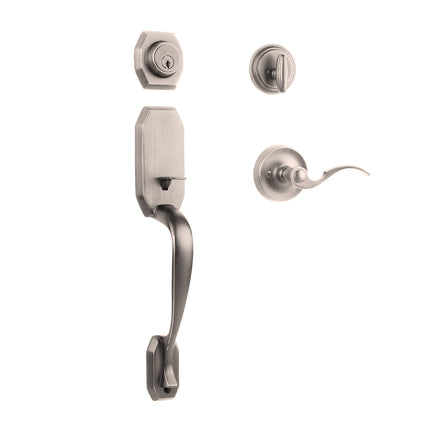 765 GA SC FL/PI SN BP | Garrone Door Handle Single Cylinder Flutto on Piatta Entrance Set Satin Nickel | N2lok