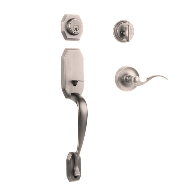 765 GA SC FL/PI SN BP | Garrone Door Handle Single Cylinder Flutto on Piatta Entrance Set Satin Nickel | N2lok