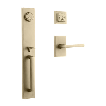 765 MO DC SL/AO SB BP | Montpellier Door Handle Double Cylinder Straight Lever Entrance Set Satin Brass | N2lok