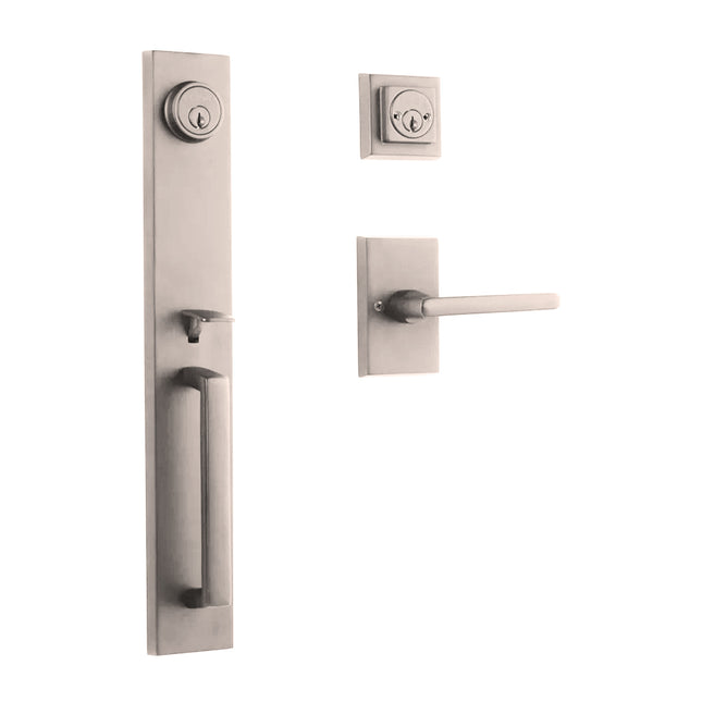 765 MO DC SL/AO SN BP | Montpellier Door Handle Double Cylinder Straight Lever Entrance Set Satin Nickel | N2lok