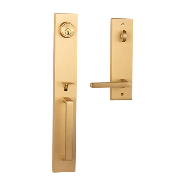 765 MO IC SL/AO SB BP | Montpelier Straight Door Lever Interconnect Set Satin Brass 765 MO IC SB BP | N2lok