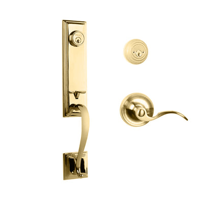 765 SE DC FL/PI L03 BP | Seine Door Handle Double Cylinder with Flutto Lever Entrance Set Box Pack Polished Brass | N2lok