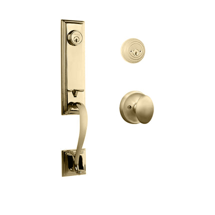 765 SE DC UO/PI L03 BP | Seine Door Handle Double Cylinder with Egg Knob Entrance Set Box Pack Polished Brass | N2lok