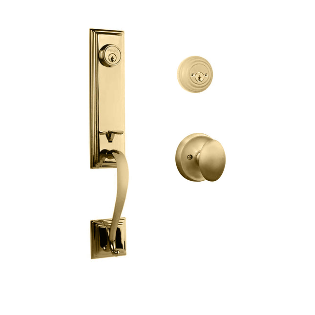 765 SE DC UO/PI SB BP | Seine Door Handle Double Cylinder with Egg Knob Entrance Set Box Pack Satin Brass | N2lok