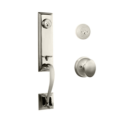 765 SE DC UO/PI SN BP | Seine Door Handle Double Cylinder with Egg Knob Entrance Set Box Pack Satin Nickel | N2lok