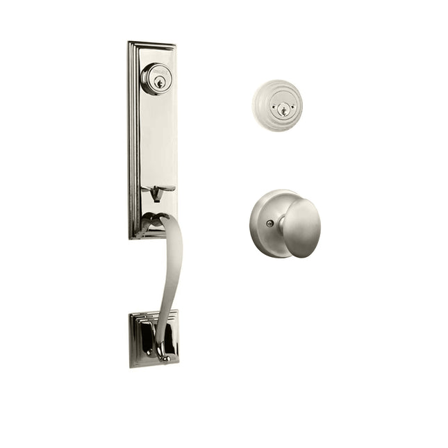 765 SE DC UO/PI SN BP | Seine Door Handle Double Cylinder with Egg Knob Entrance Set Box Pack Satin Nickel | N2lok