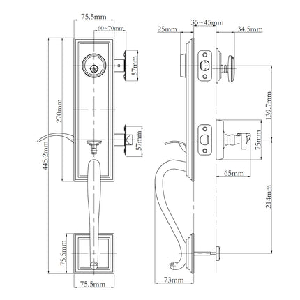 765 SE IC MB BP | Seine Entrance Door Handle Set with Interconnect Box Pack Matt Black 765SEICMBBP | N2lok