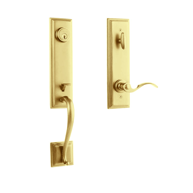 765 SE IC SB BP | Seine Entrance Door Handle Set with Interconnect Box Pack Satin Brass 765SEICSBBP | N2lok