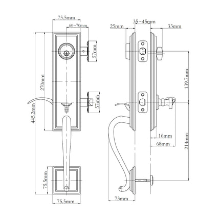 765 SE IC SP SN BP | Seine Door Handle Interconnect Spiral Lever Entrance Set Satin Nickel 765 SE IC SP/PI SN BP | N2lok
