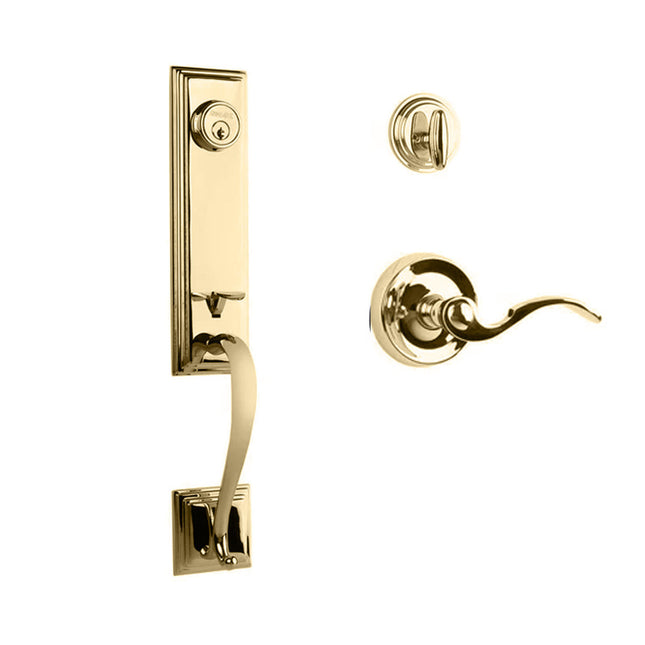 765 SE SC FL/PI SB BP | Seine Door Handle Single Cylinder with Flutto Lever Entrance Set Box Pack Satin Brass | N2lok