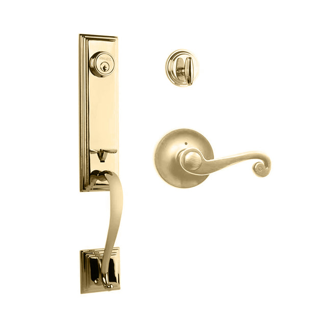 765 SE SC SP/PI L03 BP | Seine Door Handle Single Cylinder with Spiral Lever Entrance Set Box Pack Polished Brass | N2lok