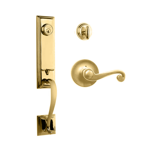 765 SE SC SP/PI SB BP | Seine Door Handle Single Cylinder with Spiral Lever Entrance Set Box Pack Satin Brass | N2lok