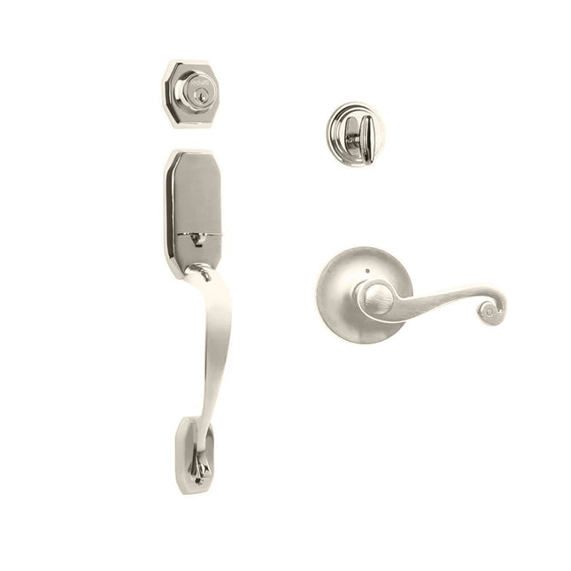 765 SE SC SP/PI SN BP | Seine Door Handle Single Cylinder with Spiral Lever Entrance Set Box Pack Satin Nickel | N2lok