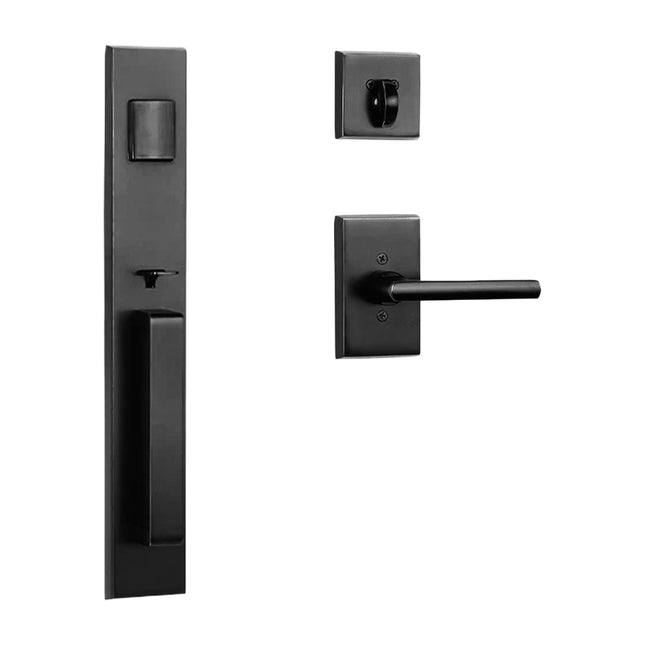 Agrigento Door Handle Single Cylinder Straight Lever Entrance Set Matt Black N2LOK
