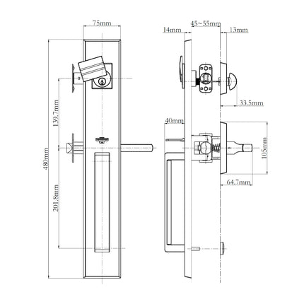 Agrigento Door Handle Single Cylinder Straight Lever Entrance Set Matt Black N2LOK
