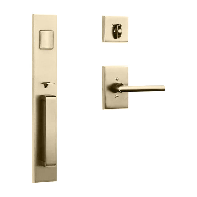 765 SO SC SL/AO SB BP | Agrigento Door Handle Single Cylinder Straight Lever Entrance Set Satin Brass | N2lok