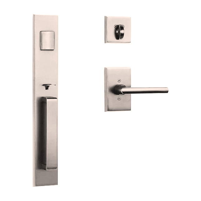 Agrigento Door Handle Single Cylinder Straight Lever Entrance Set Satin Nickel N2LOK