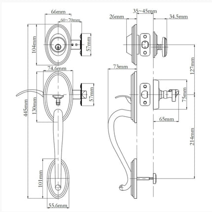 765 SO SC UO/PI PC BP N2lok Somme Door Handle Single Cylinder with Egg Knob Entrance Set