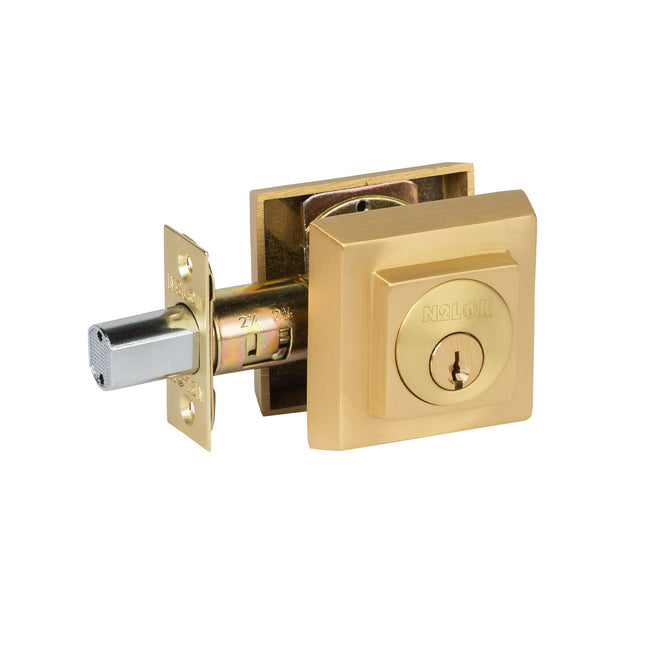 8260 AO SB BP | Forged Brass Deadbolt Square Double Cylinder Box Pack Satin Brass 8260AOSBBP | N2lok