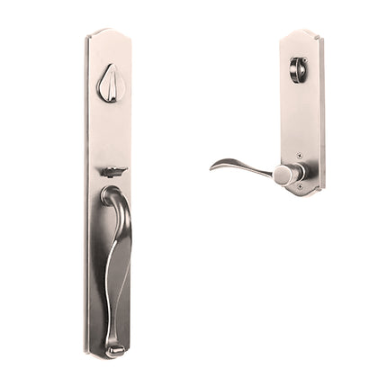 Etna Door Handle Single Cylinder Wave Lever Left Hand Entrance Set Satin Nickel N2LOK