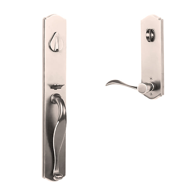 Etna Door Handle Single Cylinder Wave Lever Left Hand Entrance Set Satin Nickel N2LOK