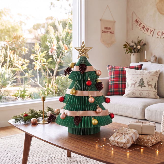 Jingle Jollys Paper Christmas Tree 47CM w/Star Topper Xmas Decor Tabletop Green DIY Ornament Set