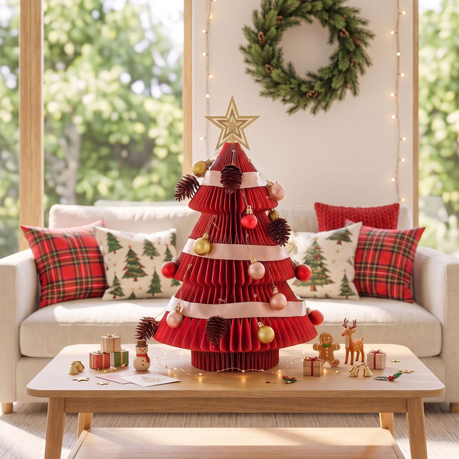 Jingle Jollys Paper Christmas Tree 47CM w/Star Topper Xmas Decoration Tabletop Red DIY Ornament Set