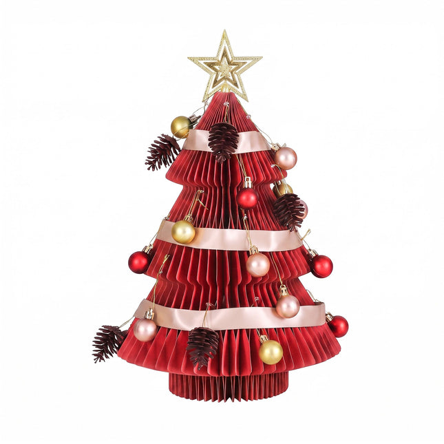 Jingle Jollys Paper Christmas Tree 47CM w/Star Topper Xmas Decoration Tabletop Red DIY Ornament Set – product detail