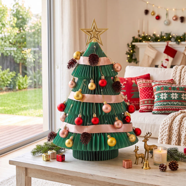 Jingle Jollys Paper Christmas Tree 61 CM w/Star Topper Xmas Decor Tabletop Green DIY Ornament Set