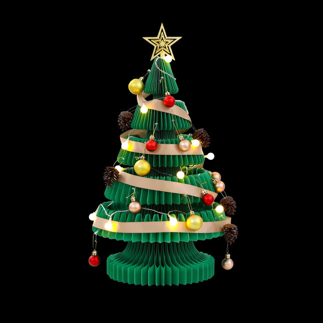 Jingle Jollys Paper Christmas Tree 62CM w/Star Topper LEDs Xmas Decorations Kit Home Office Green