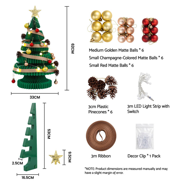Jingle Jollys Paper Christmas Tree 62CM w/Star Topper LEDs Xmas Decorations Kit Home Office Green – product detail
