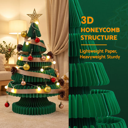 Jingle Jollys Paper Christmas Tree 62CM w/ Star Topper LEDs Xmas Decorations Kit Home Office Green