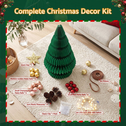 Jingle Jollys Paper Christmas Tree 62CM w/ Star Topper LEDs Xmas Decorations Kit Home Office Green