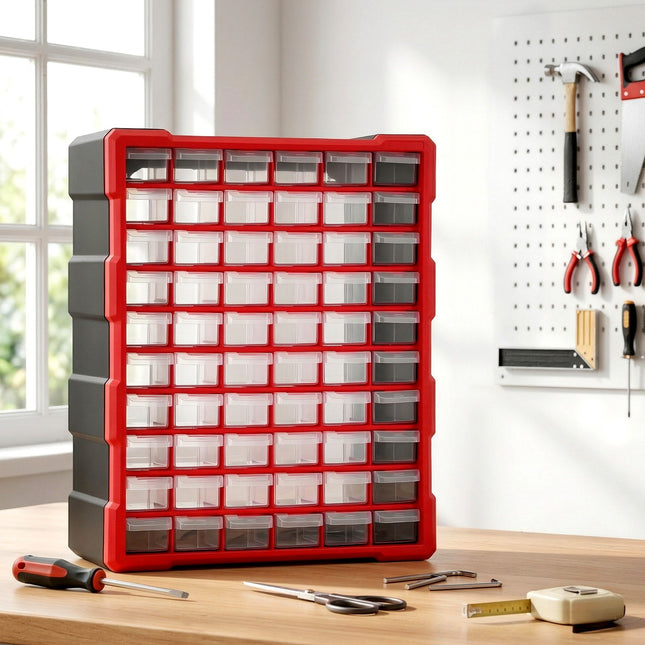 Giantz 60-Drawer Tool Storage Cabinet Anti-Drop Hardware Organizer Storage Box TO-SCREW-60BIN-RD