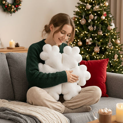 snowflake pillow, plush throw pillow, winter decor, Christmas cushion, sofa accent pillow, bedroom decoration, cozy throw pillow, snowflake shaped cushion, Australia winter home decor - White - Size 50CM