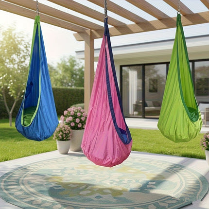 hanging hammock chair, indoor hammock chair, outdoor hammock chair, inflatable pillow, pocket, relaxation, playtime, Christmas gift, Halloween gift, lounge chair - Pink - Size 160-70cm