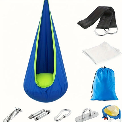 hanging hammock chair, indoor hammock chair, outdoor hammock chair, inflatable pillow, pocket, relaxation, playtime, Christmas gift, Halloween gift, lounge chair - Yellow - Size 160-70cm