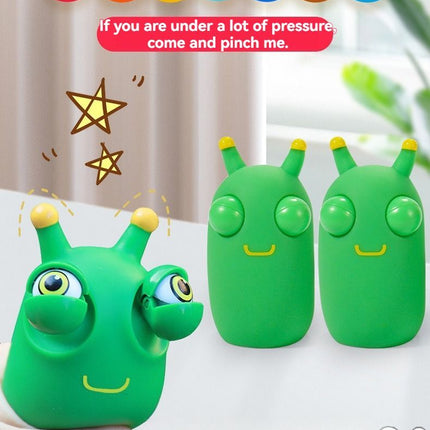 staring small vegetable worm, stress relief toy, novelty gift, popular toy, relaxation toy, anxiety toy, fidget toy, cute stress ball, googly eyes toy - Green - Size 2pcs