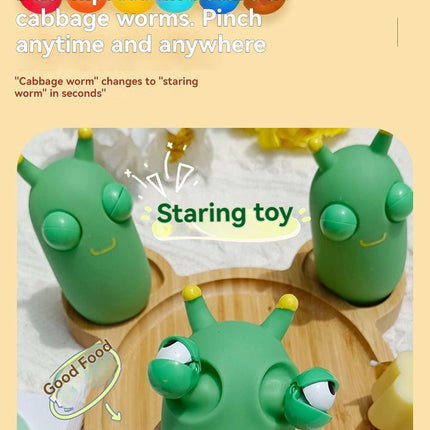 staring small vegetable worm, stress relief toy, novelty gift, popular toy, relaxation toy, anxiety toy, fidget toy, cute stress ball, googly eyes toy - Green - Size 2pcs